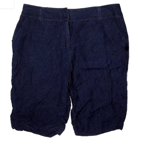 Emma James Navy Blue Linen Blend Bermuda Shorts Women's Size 12 Modest Natural - Picture 1 of 8